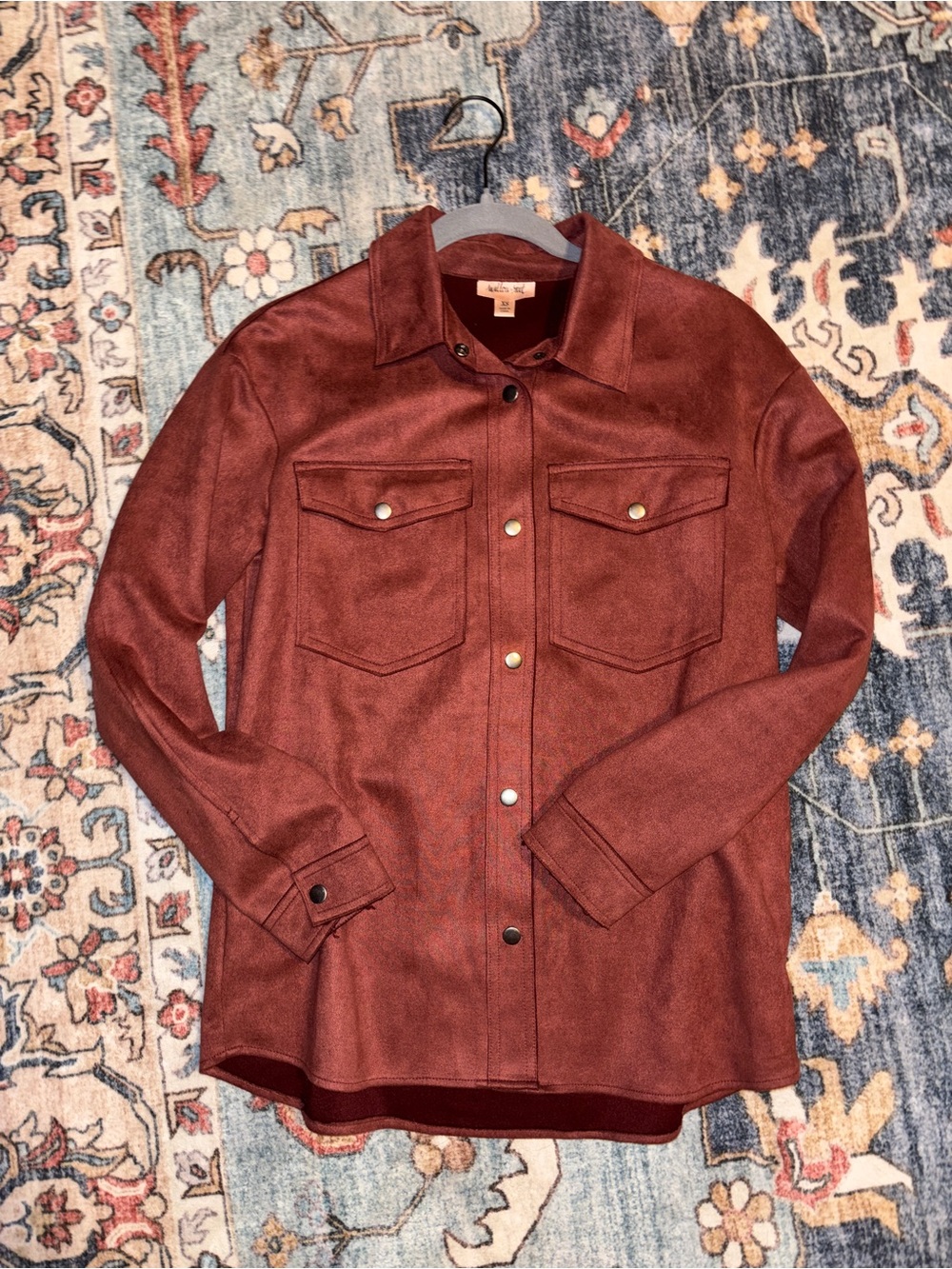 Women’s Button-Down Faux-Suede Shirt Jacket in Rust